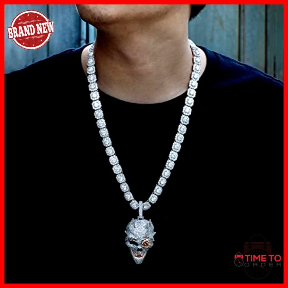 12mm Tennis Chain Necklace White Gold Plated Cuban Link Choker 16 Inch - Picture 4 of 7
